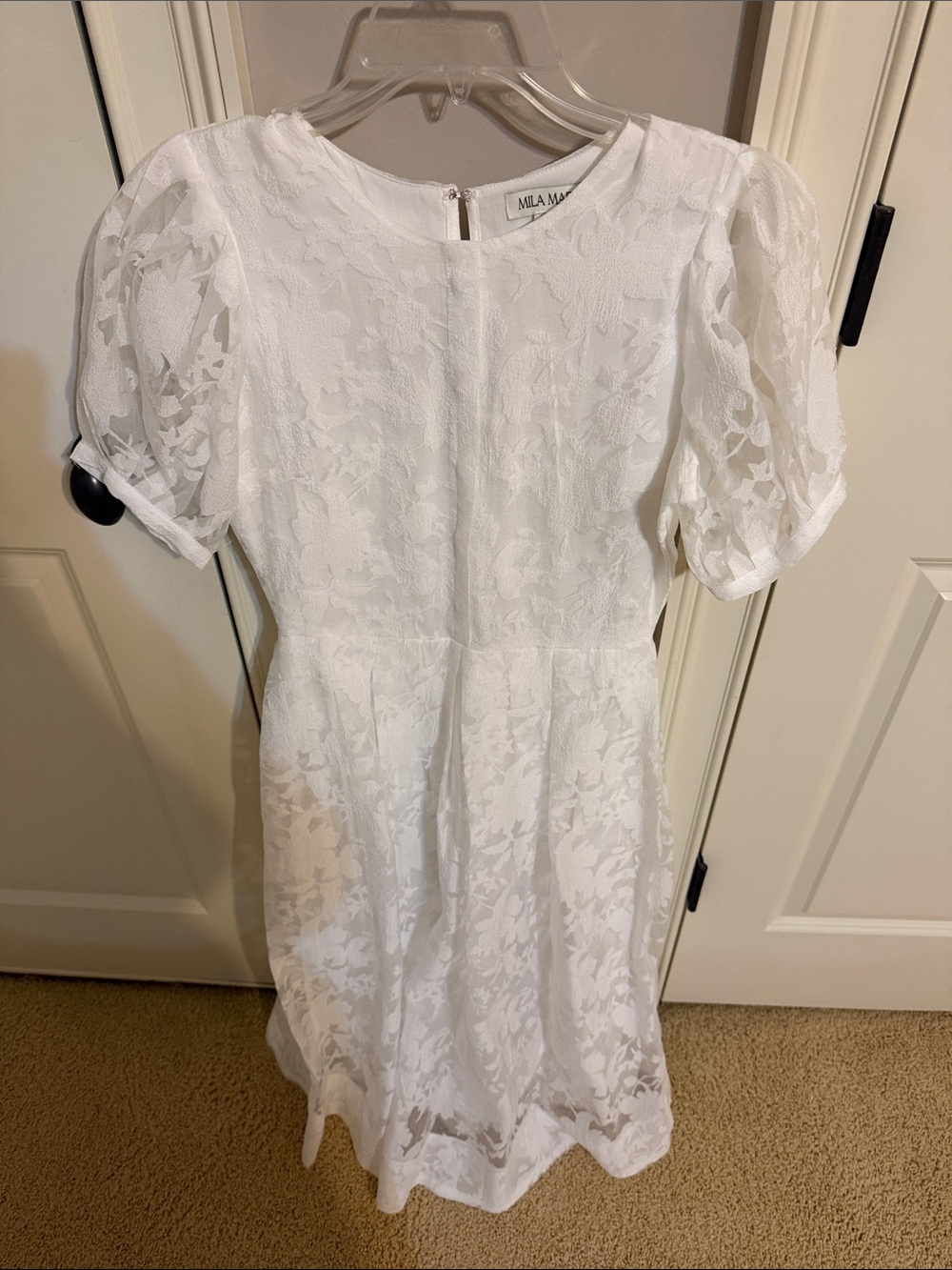 Mila Mari White Lace Puff-Sleeve Dress